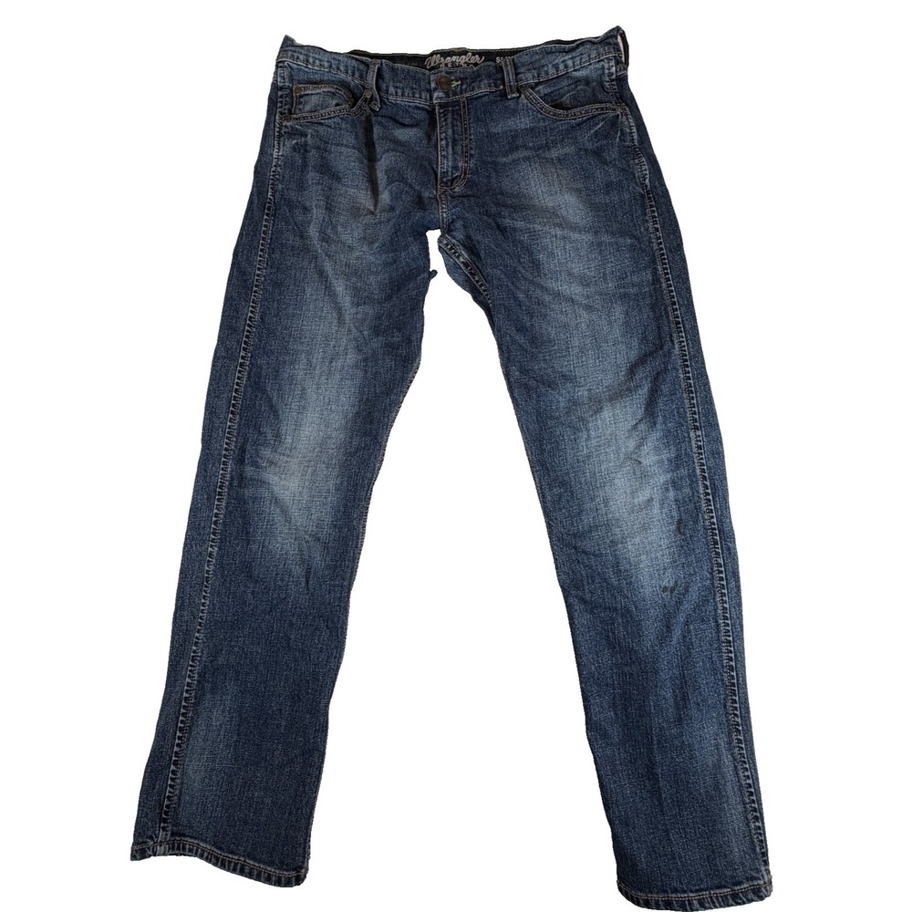 Wrangler Jeans Mens 36x32 Blue Retro Slim Straight Med Wash Denim Western Cowboy